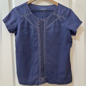 LOFT Women's 100% Cotton Dark Blue Blouse Women’s Petite Small